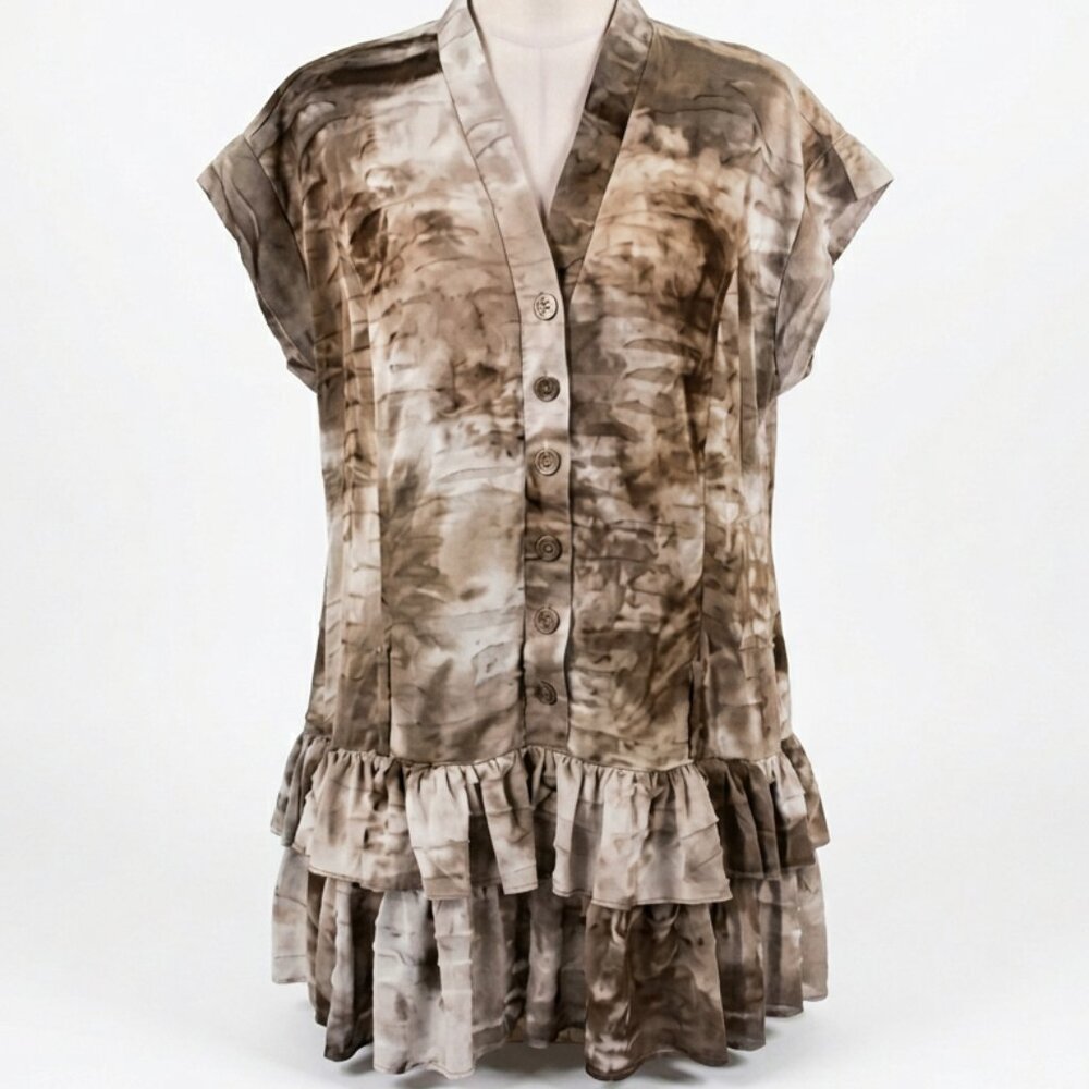 Gold Flava Blouse Size 16 Women's Ruffle Bottom Casual Comfy Brown Top